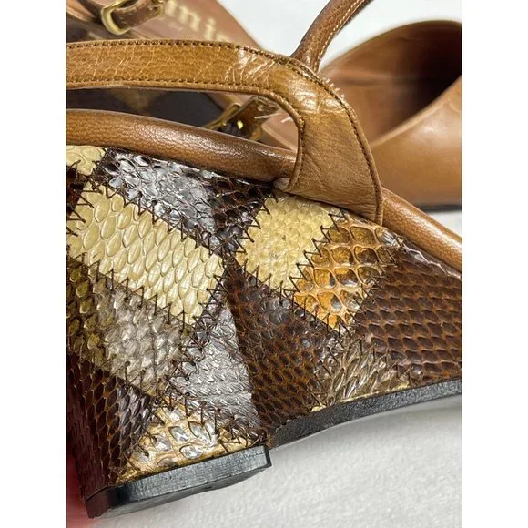 Vintage Snake Skin Size 6 Martinique Wedges Leather Brown Open Toe Spain Women's - Picture 4 of 12